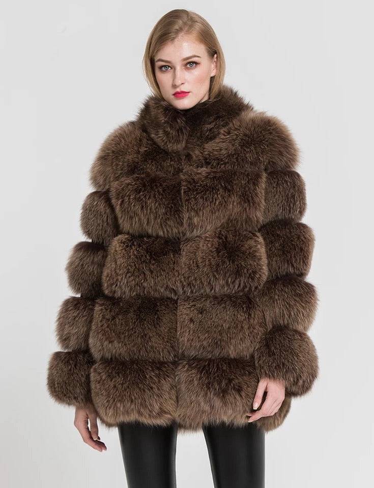 Five Panel Striped Fox Fur Coat