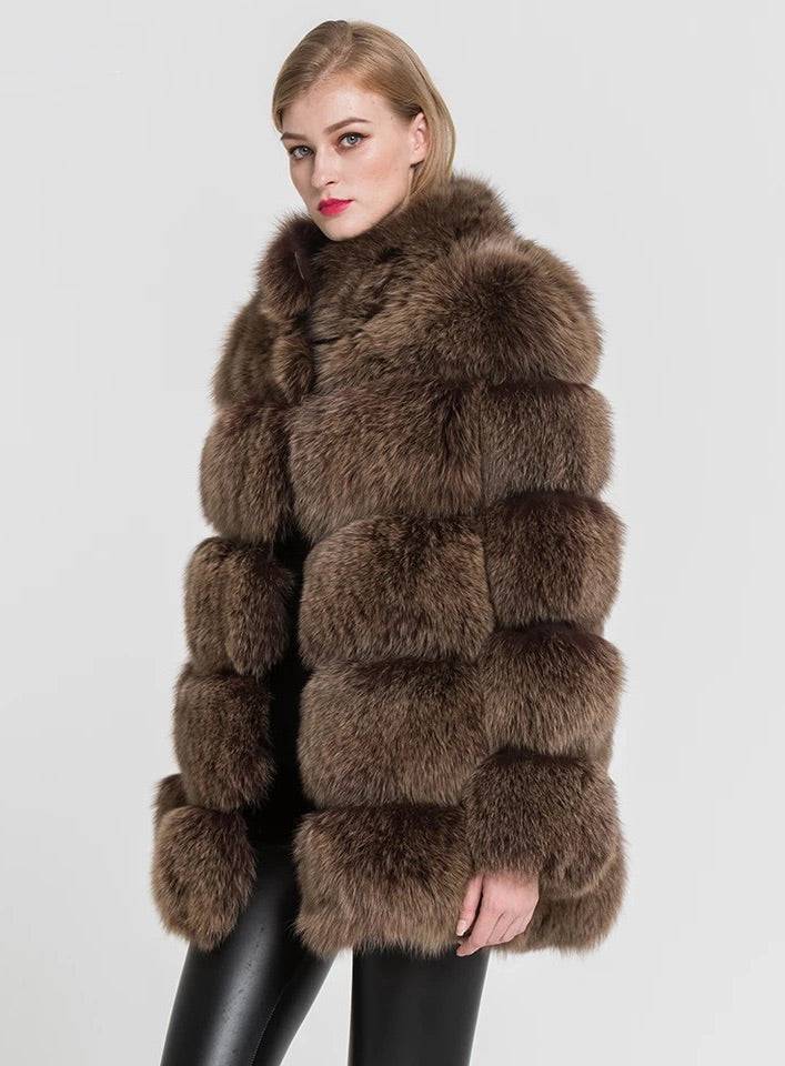 Five Panel Striped Fox Fur Coat