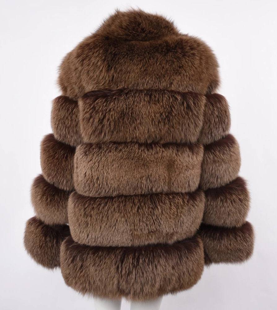 Five Panel Striped Fox Fur Coat