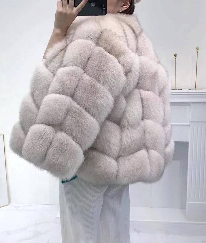 Fox Fur Panel Mid Lenght Fur Coat