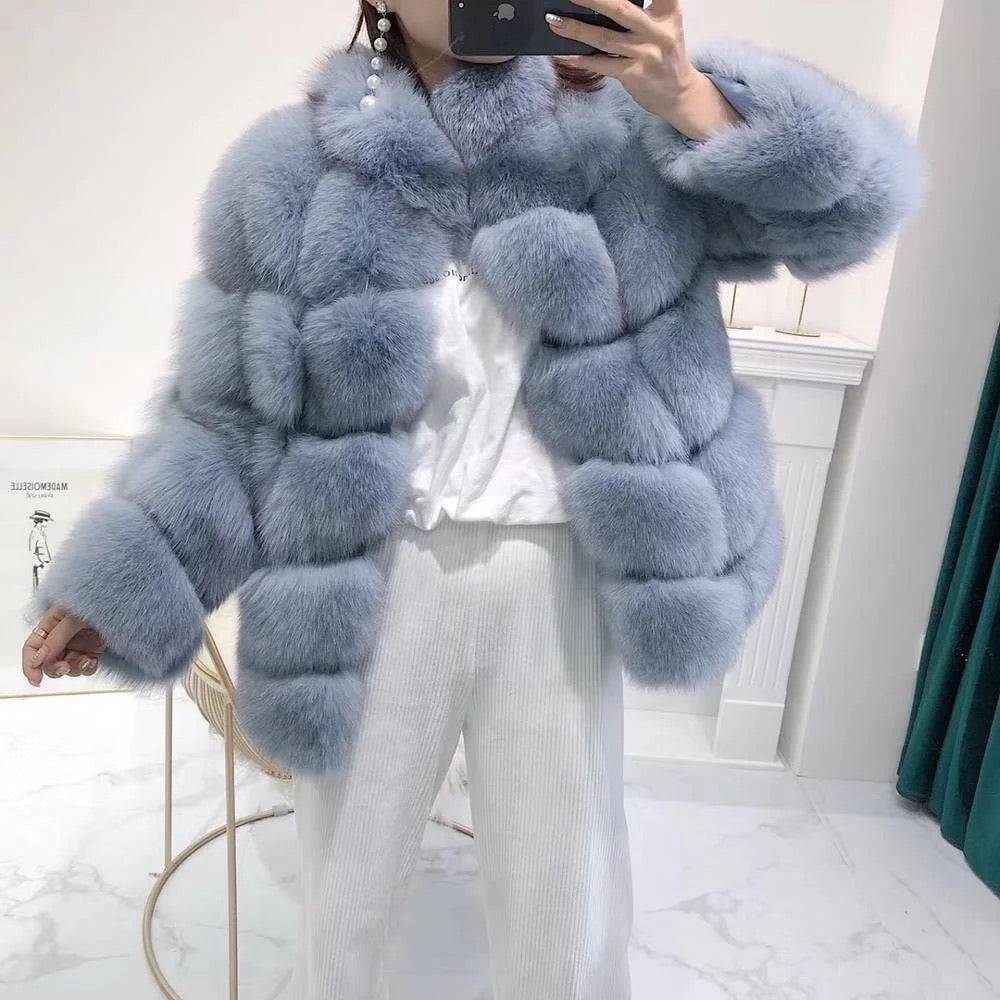 Fox Fur Panel Mid Lenght Fur Coat