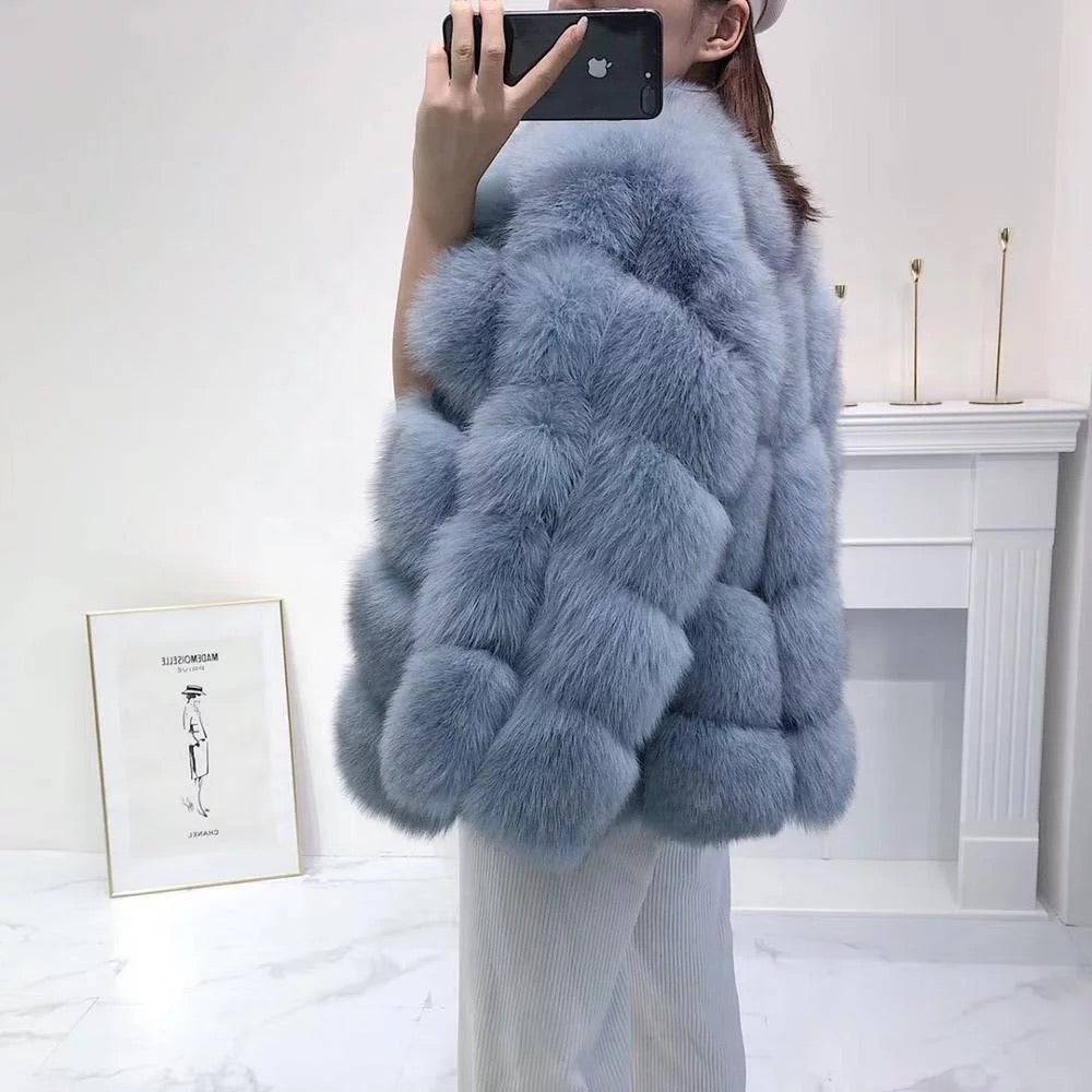 Fox Fur Panel Mid Lenght Fur Coat