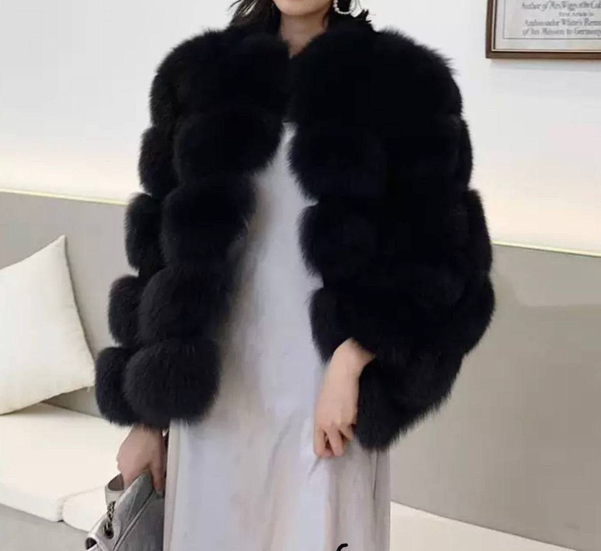 Fox Fur Panel Mid Lenght Fur Coat