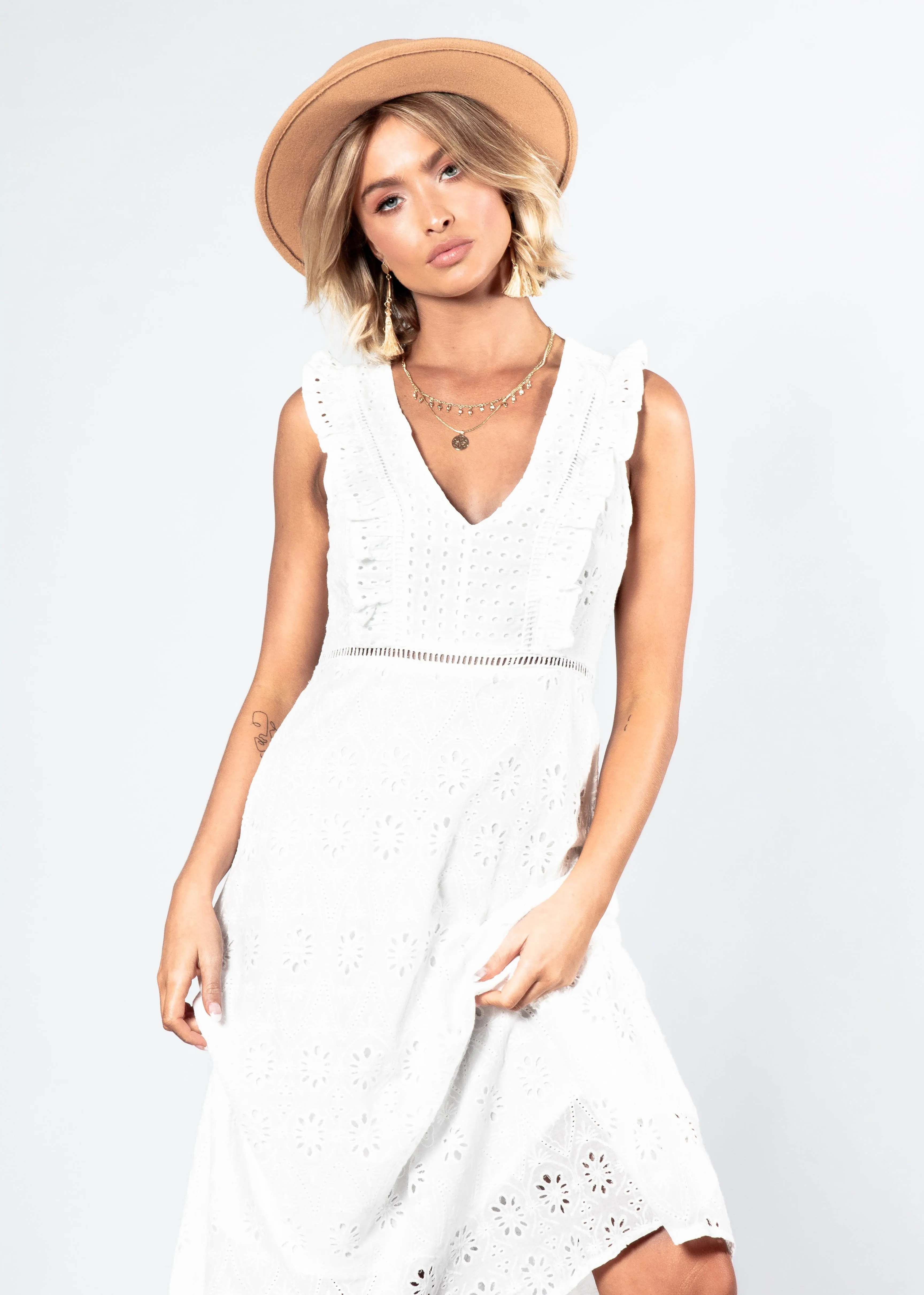 Fremont Embroidered Midi Dress - White