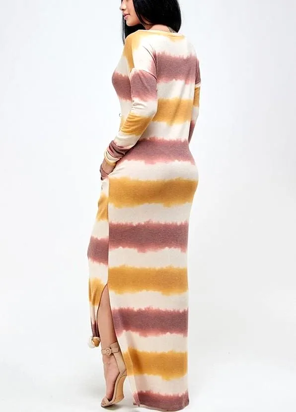 French kerry Knitstripe print long sleeve dress