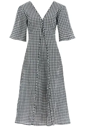 Ganni Midi Seersucker Check Dress   White