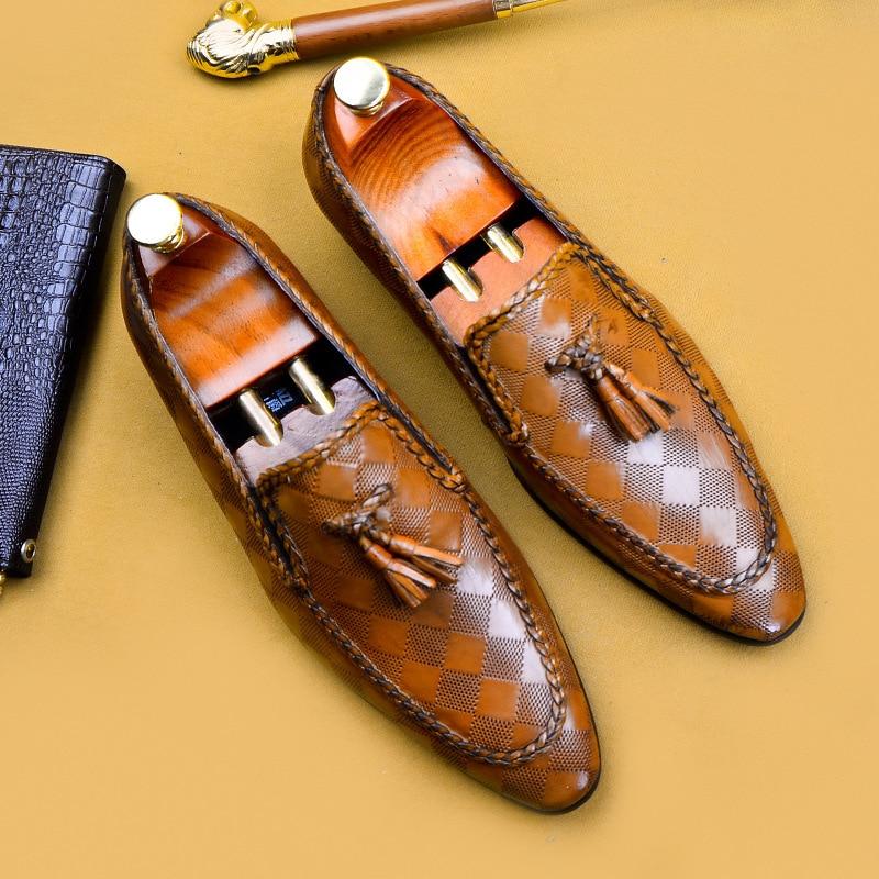 Genuine Bullock Leather Men’s Slip-On Business Shoes with Tassel