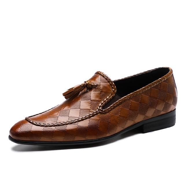 Genuine Bullock Leather Men’s Slip-On Business Shoes with Tassel