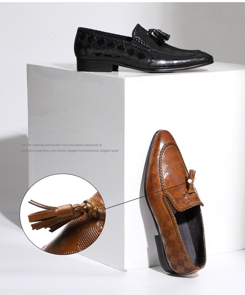 Genuine Bullock Leather Men’s Slip-On Business Shoes with Tassel