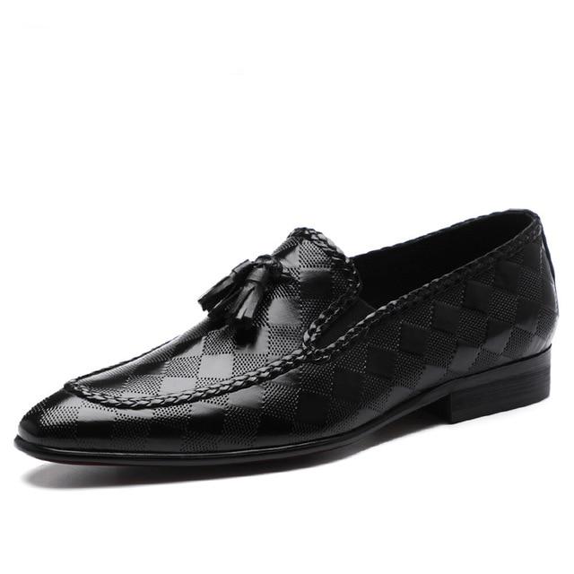 Genuine Bullock Leather Men’s Slip-On Business Shoes with Tassel