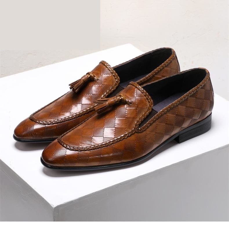 Genuine Bullock Leather Men’s Slip-On Business Shoes with Tassel