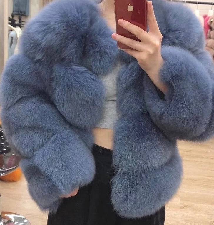 Genuine Fox Fur Four Horizontal Panel Coat