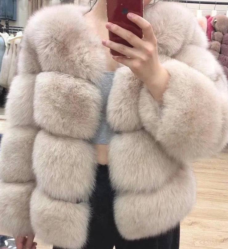 Genuine Fox Fur Four Horizontal Panel Coat