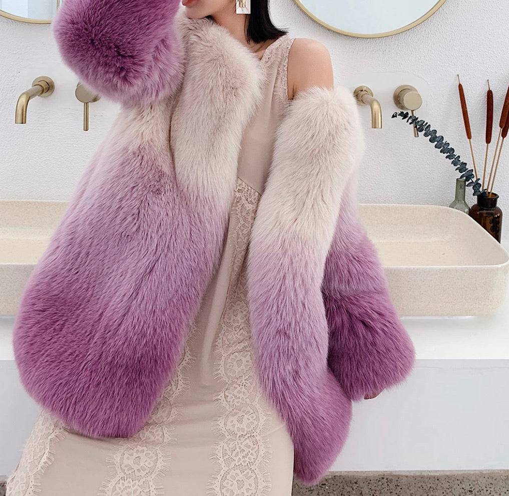 Genuine Fox Fur Ombre Dyed Coat