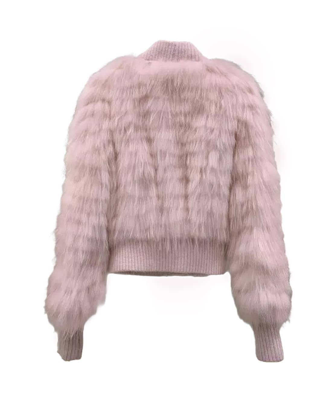 Genuine Raccoon Fur Ribbon Button Sweater