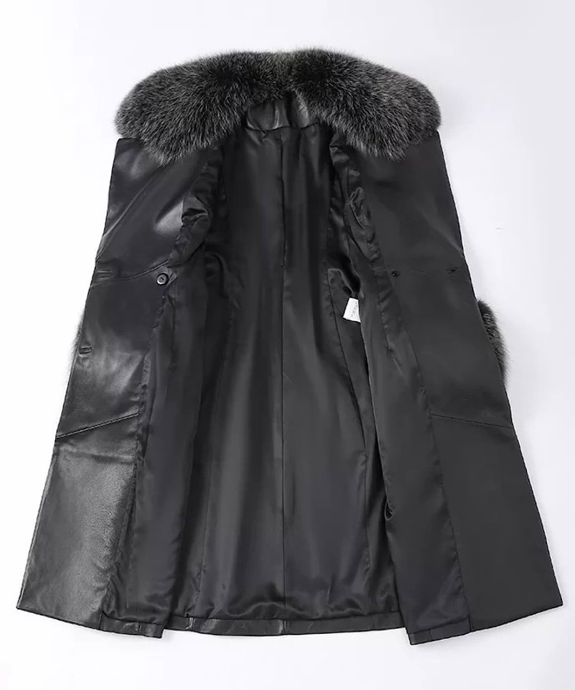 Genuine Sheepskin Leather Fox Fur Trimmed Coat In Hazel