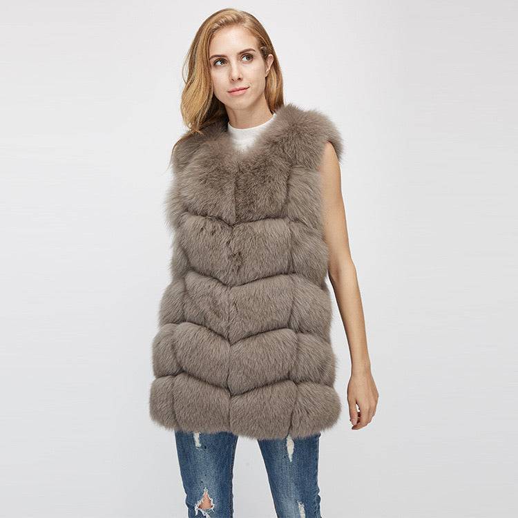 Genuine Zig Zag Paneled Fox Fur Vest Gilet