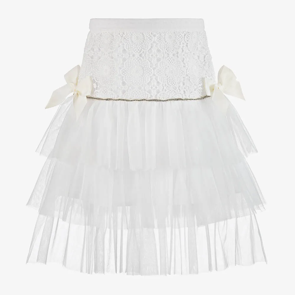 Girls Ivory Cotton Lace & Tulle Skirt