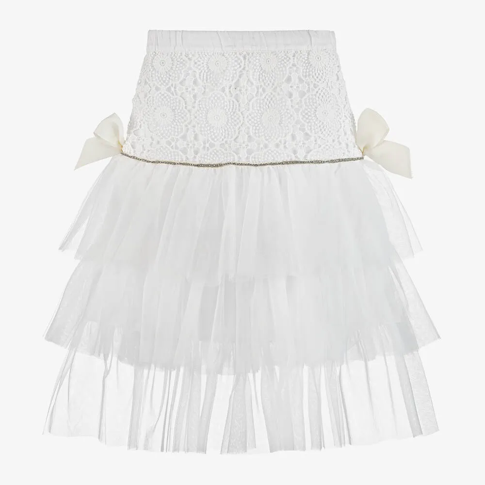 Girls Ivory Cotton Lace & Tulle Skirt