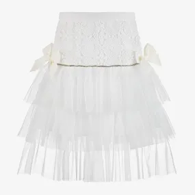 Girls Ivory Cotton Lace & Tulle Skirt