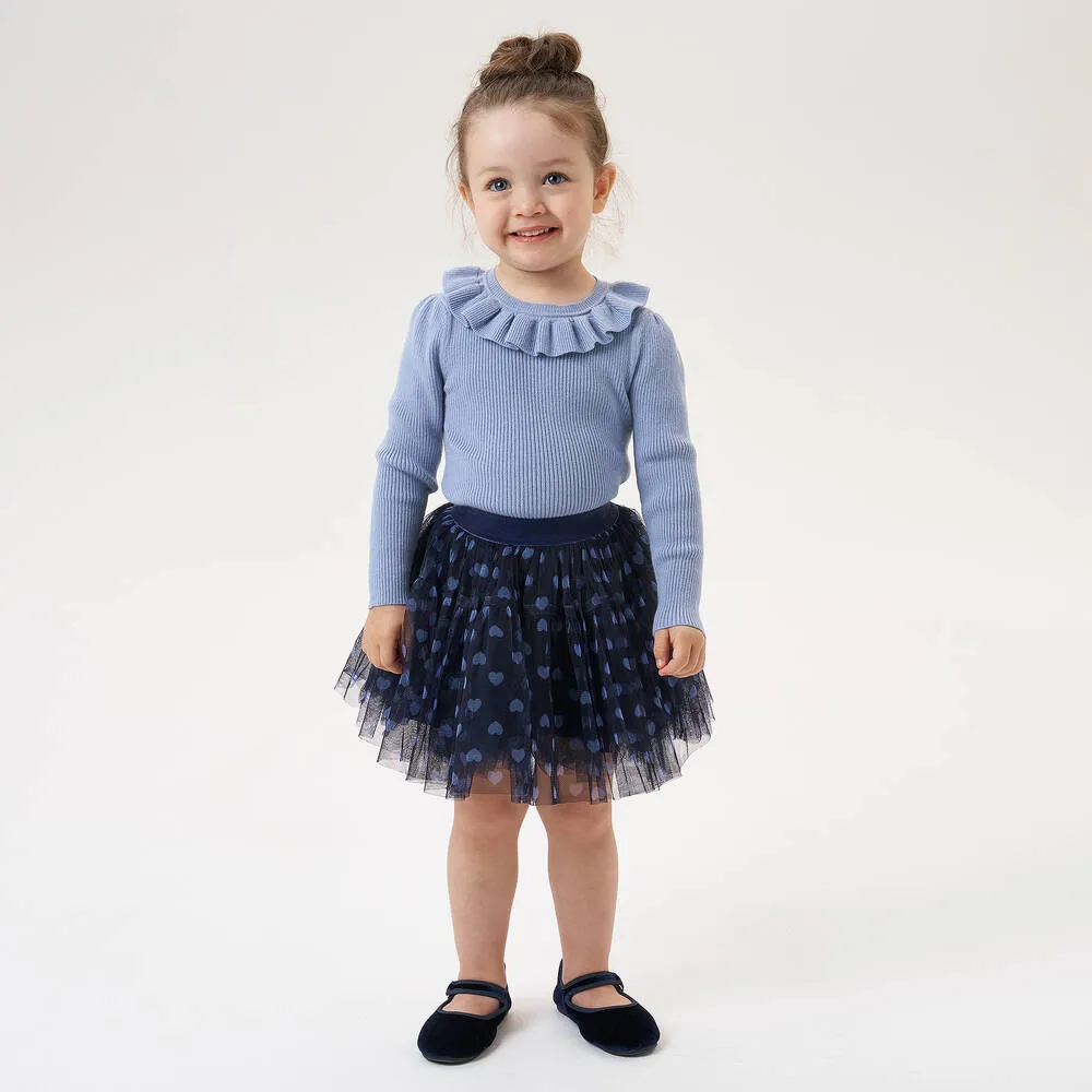 Girls Navy Blue Hearts Tulle Tutu Skirt