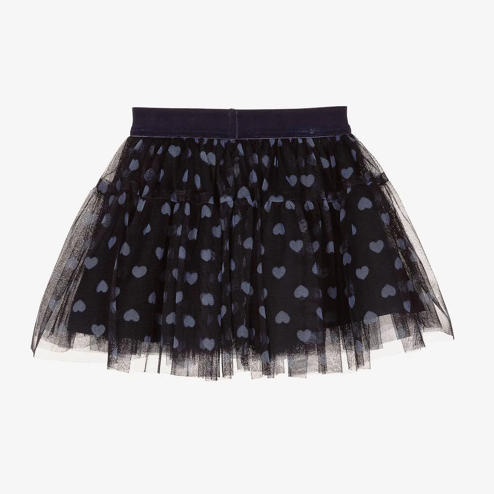 Girls Navy Blue Hearts Tulle Tutu Skirt