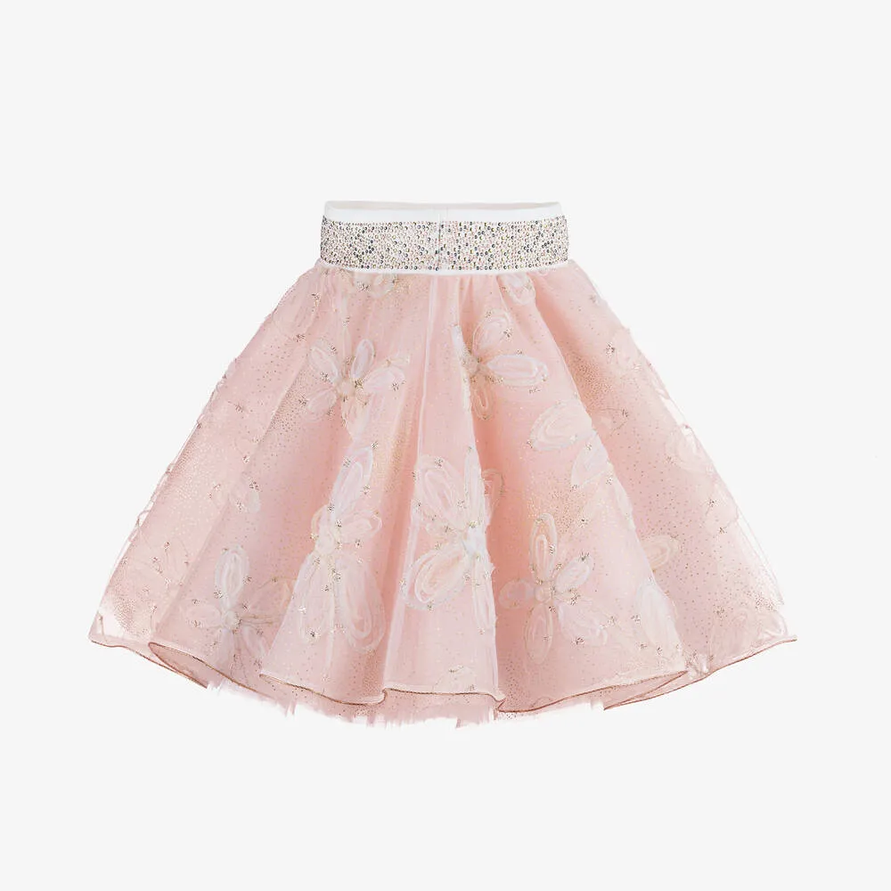 Girls Pink & Gold Tulle Skirt