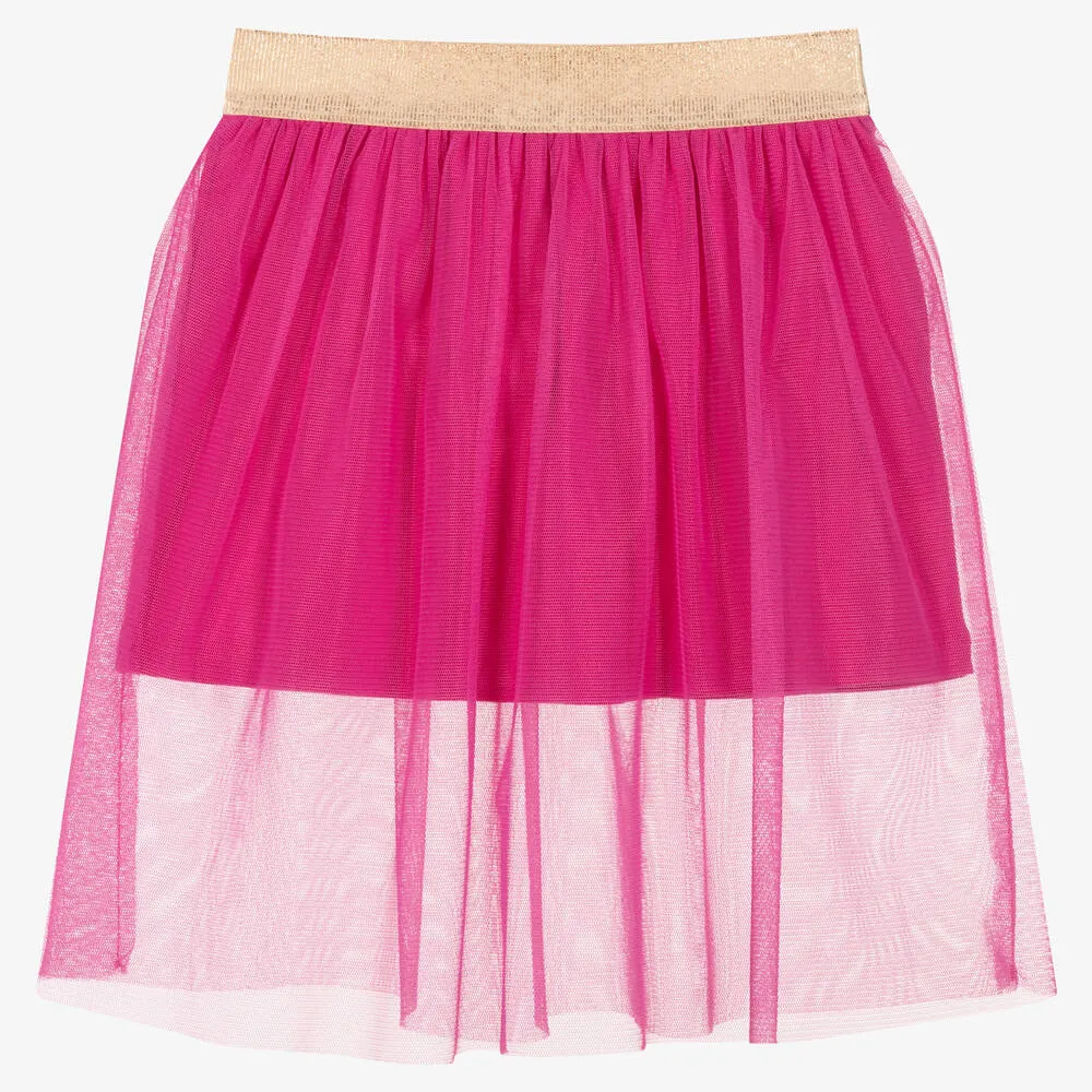 Girls Pink Cotton & Tulle Skirt