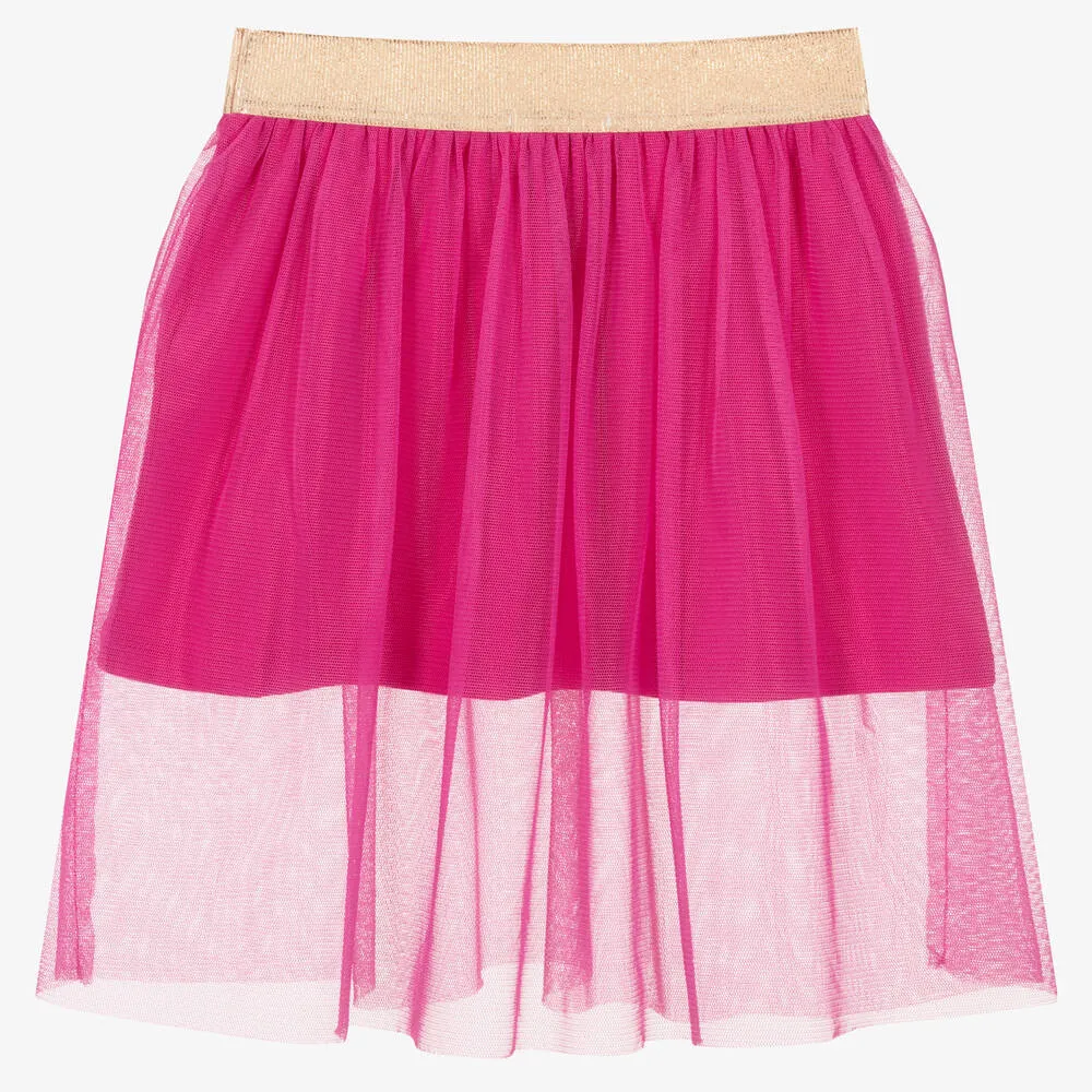 Girls Pink Cotton & Tulle Skirt