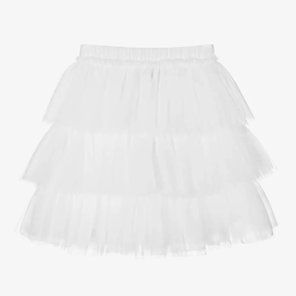 Girls White Layered Tulle Skirt