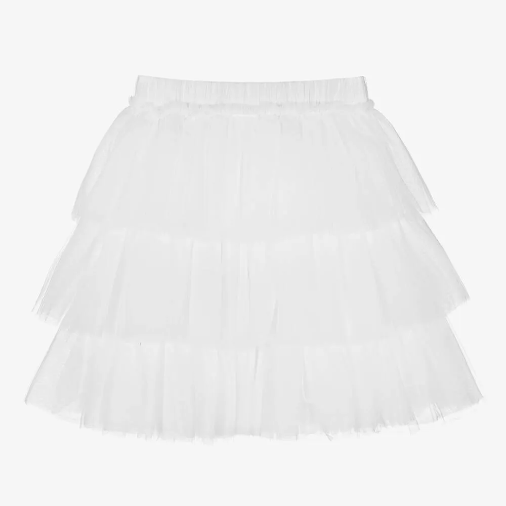 Girls White Layered Tulle Skirt