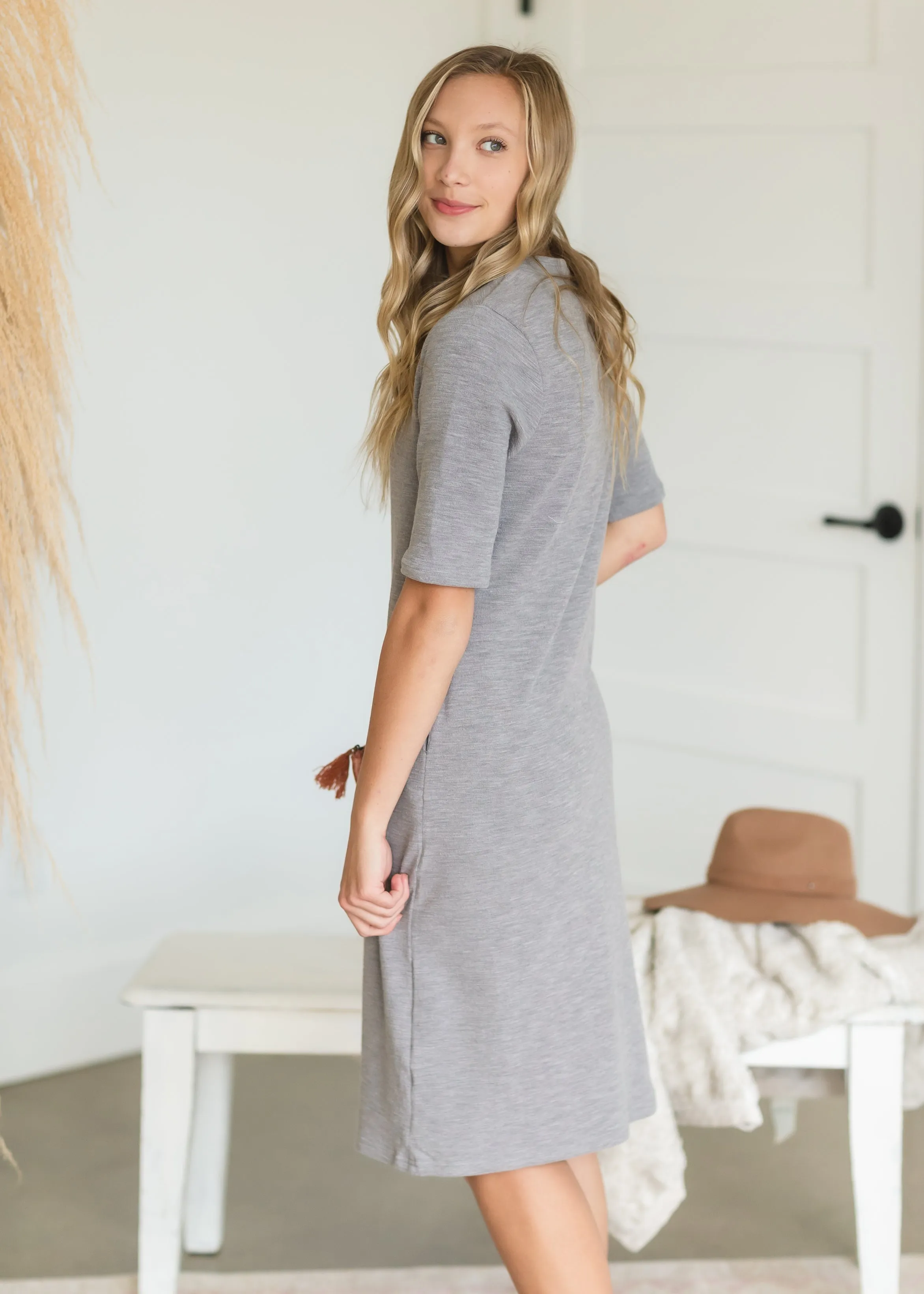 Gray Mockneck Textured Knit Dress - FINAL SALE