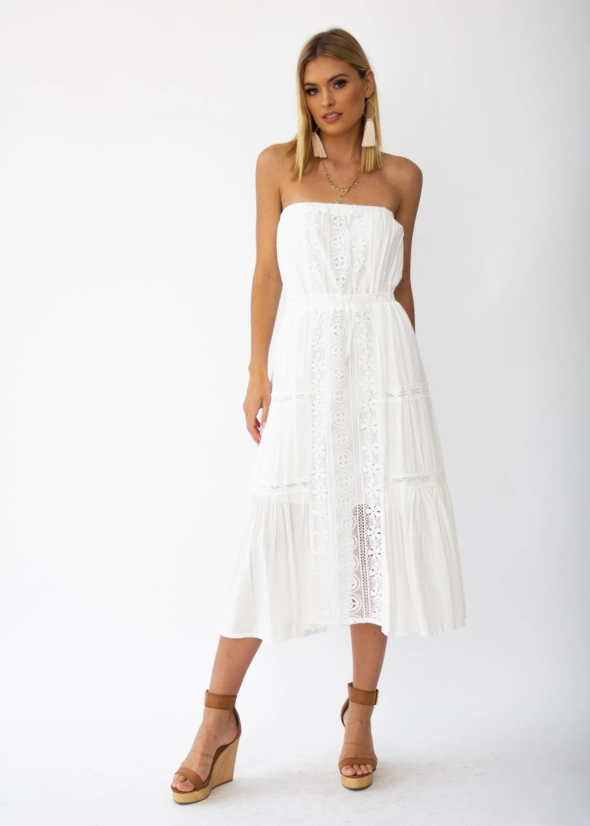 Hadley Strapless Midi Dress - White