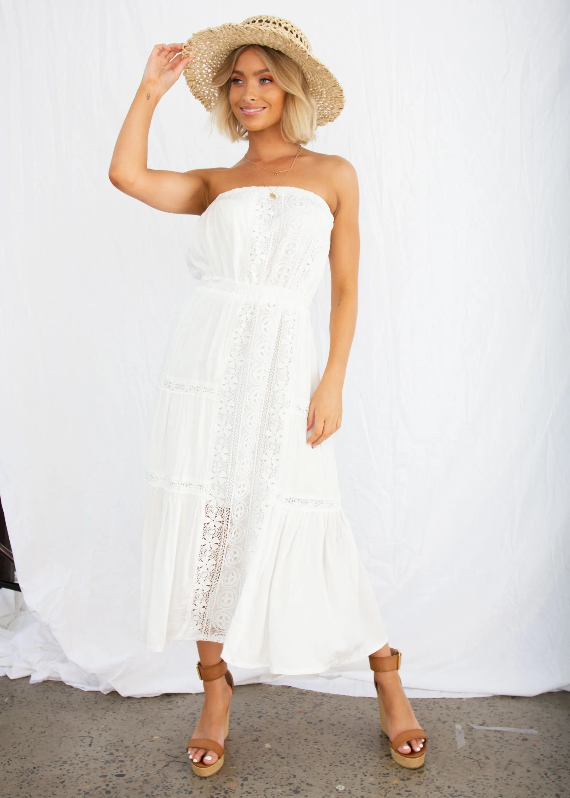 Hadley Strapless Midi Dress - White