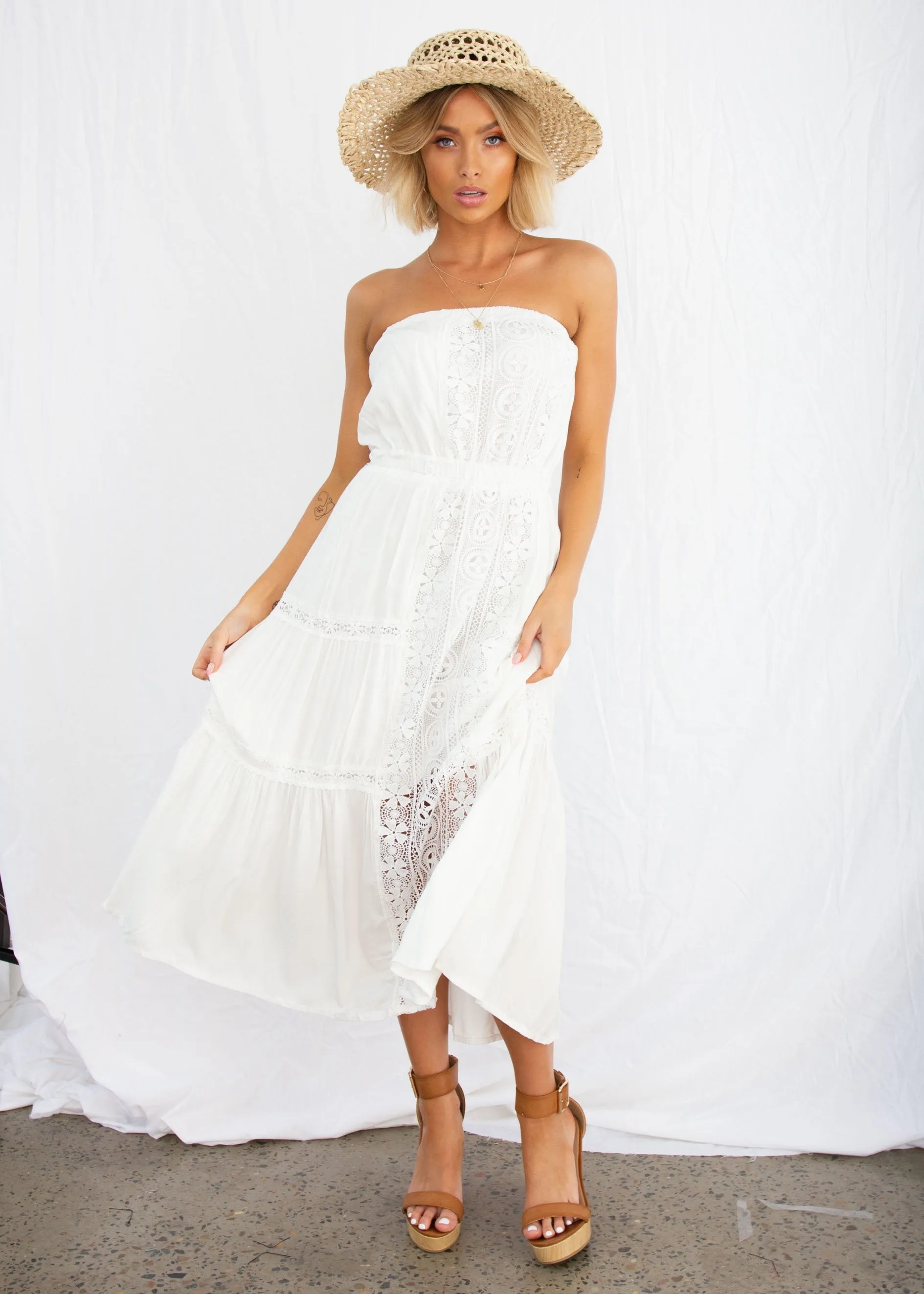 Hadley Strapless Midi Dress - White