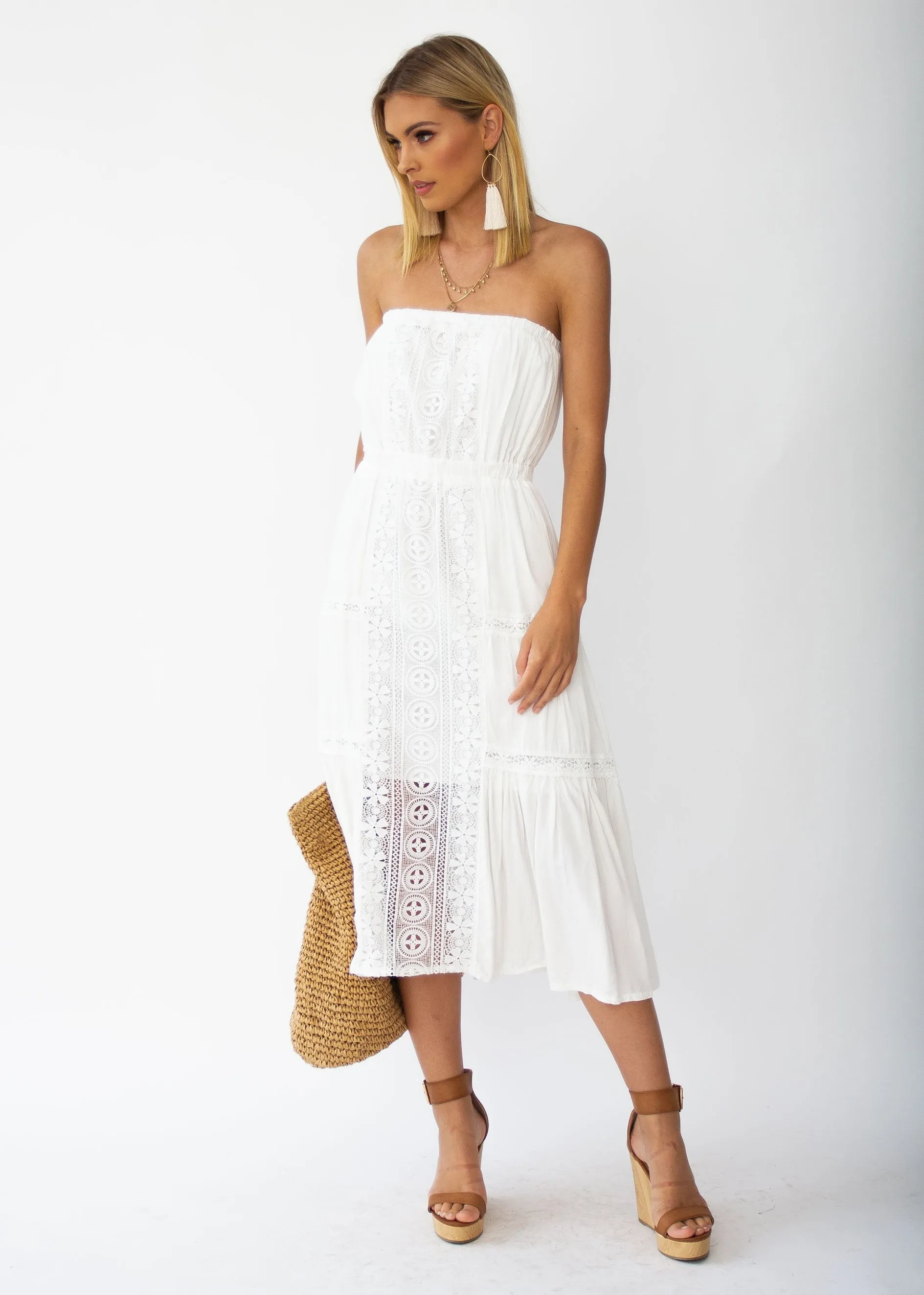 Hadley Strapless Midi Dress - White