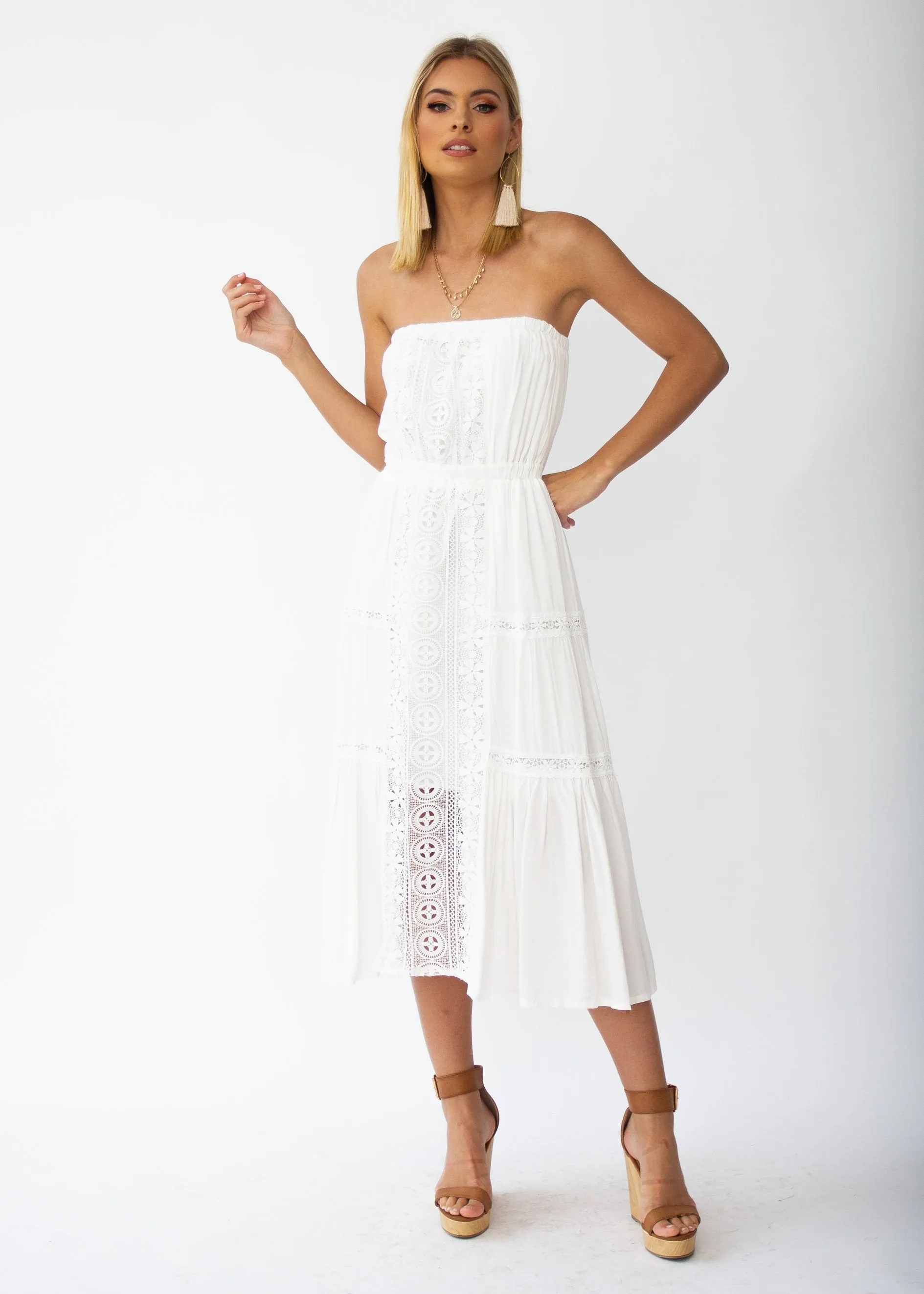 Hadley Strapless Midi Dress - White