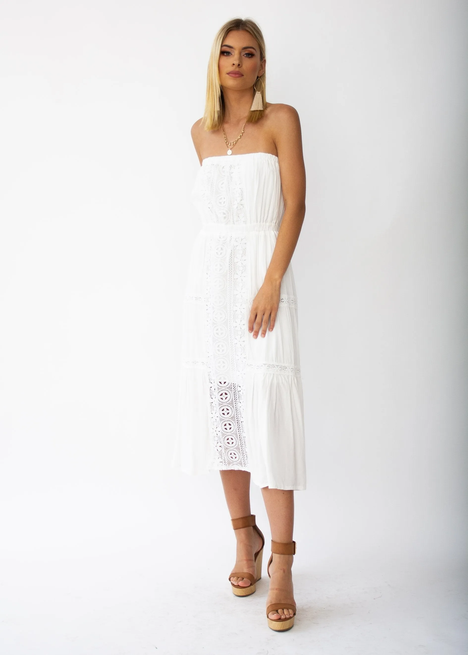 Hadley Strapless Midi Dress - White