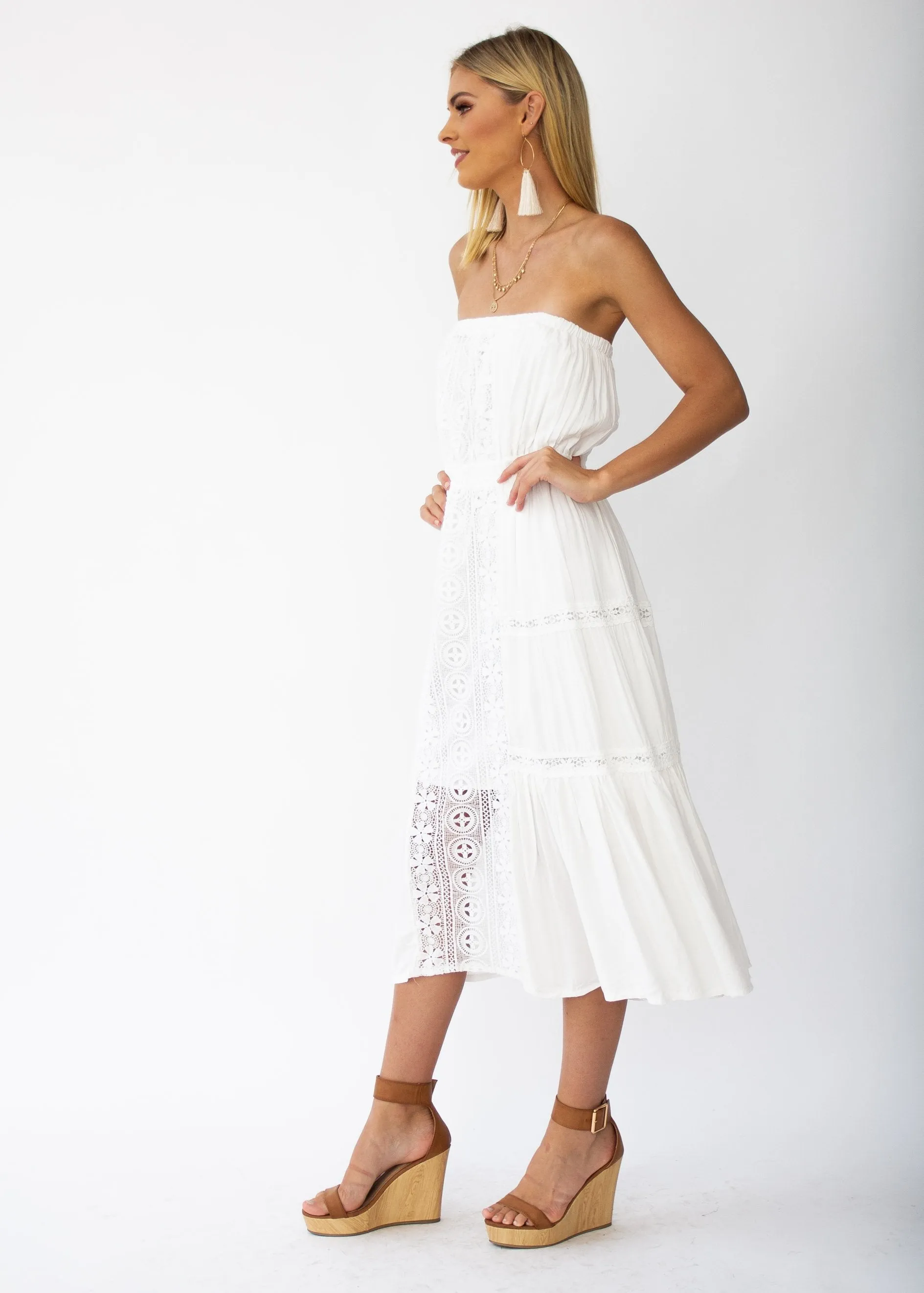 Hadley Strapless Midi Dress - White