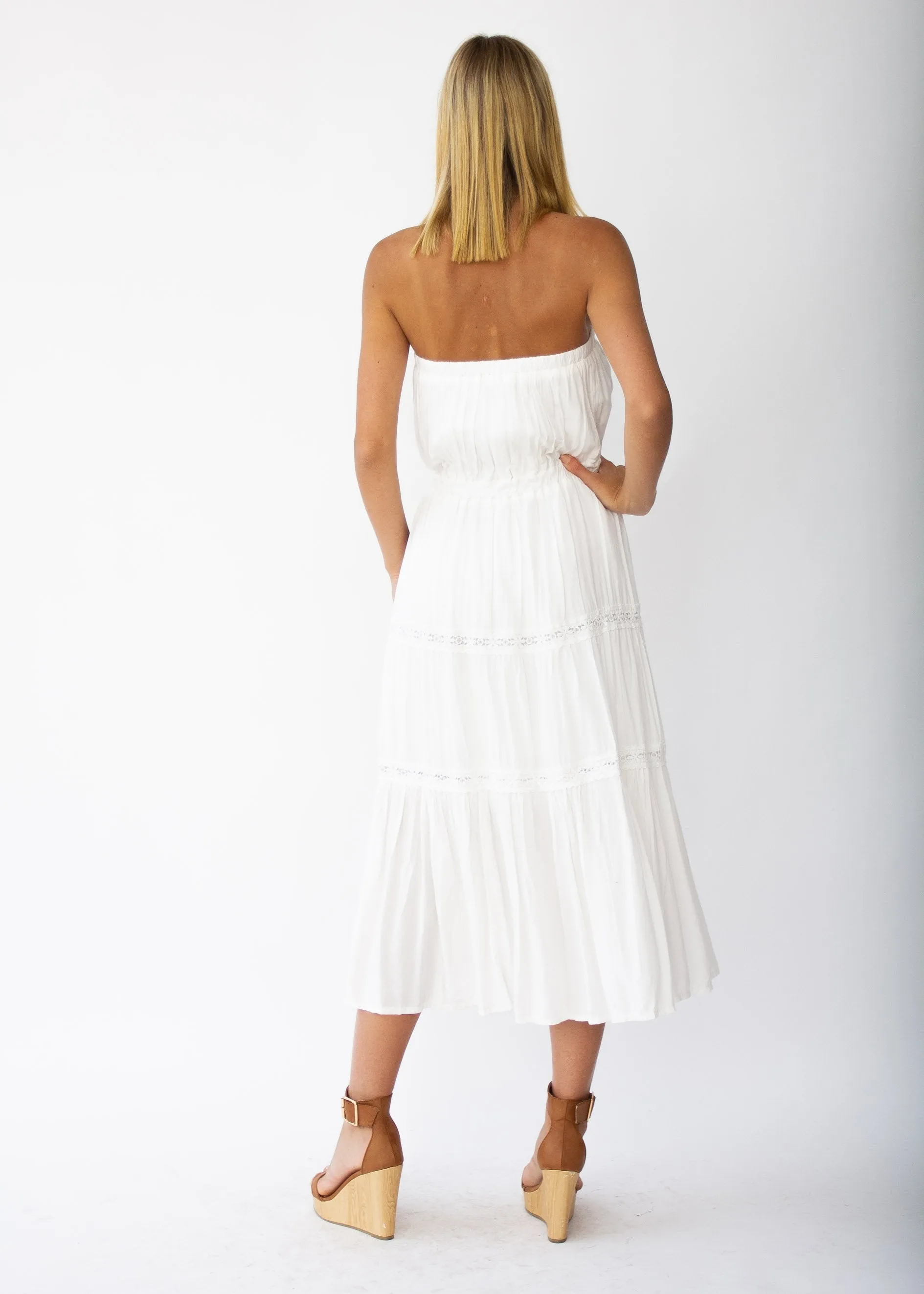 Hadley Strapless Midi Dress - White