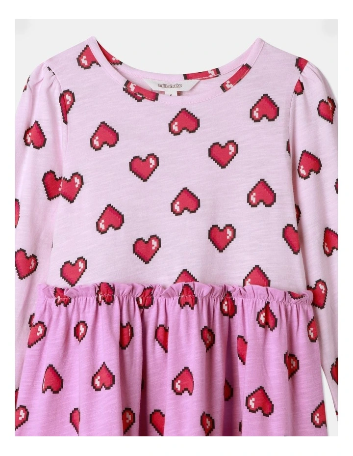 Heart Tiered Knit Dress (3-8 Years) in Pink