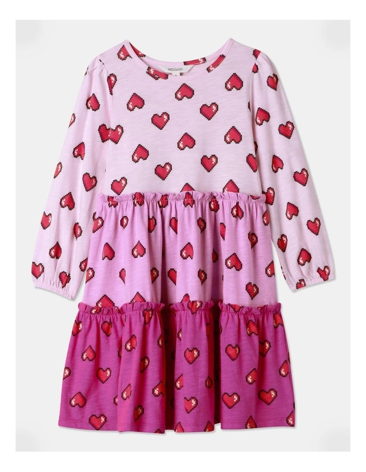 Heart Tiered Knit Dress (3-8 Years) in Pink