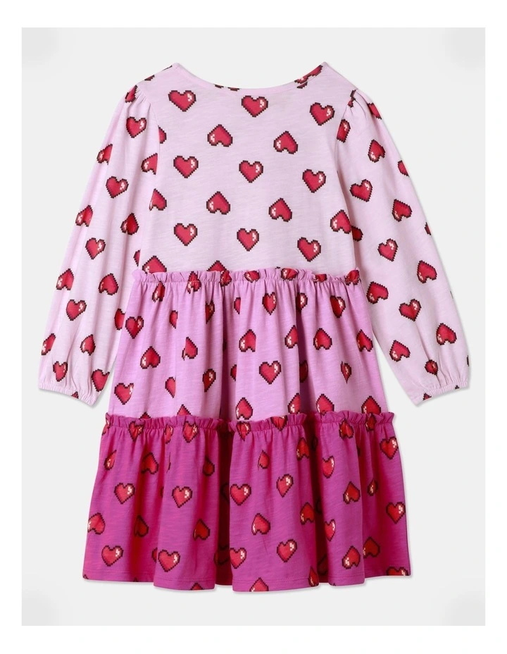 Heart Tiered Knit Dress (3-8 Years) in Pink