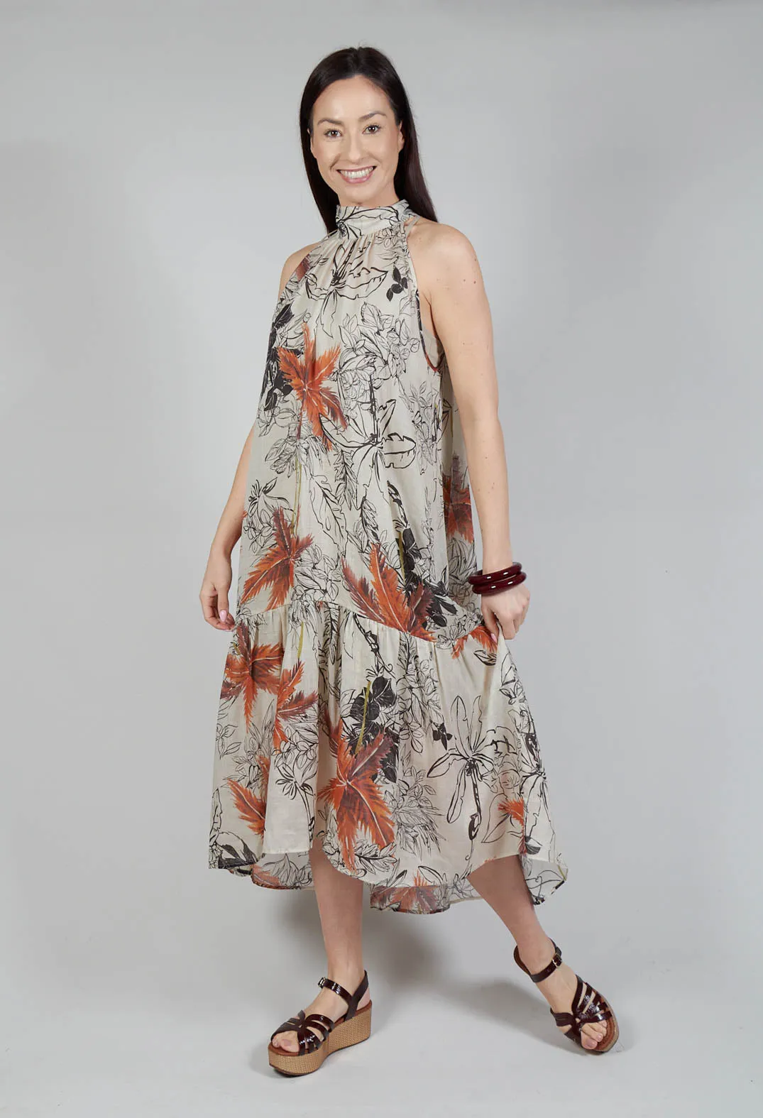 High-Neck Shift Dress in Palms Print