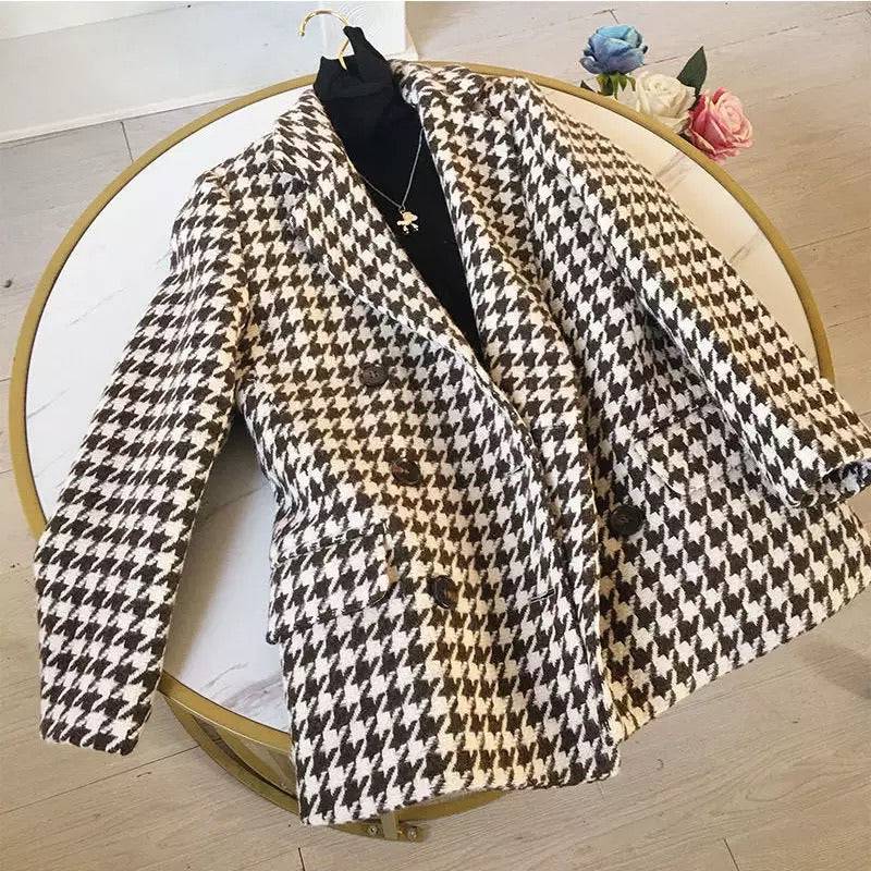 Houndstooth Long Sleeve Outerwear Belted Jacket