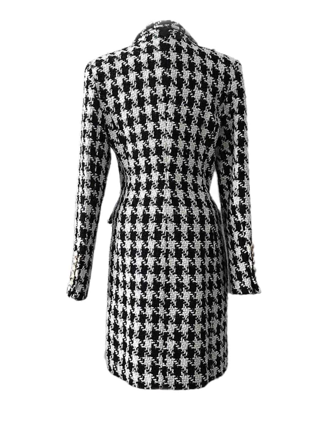 Houndstooth Tweed Double Breasted Coat