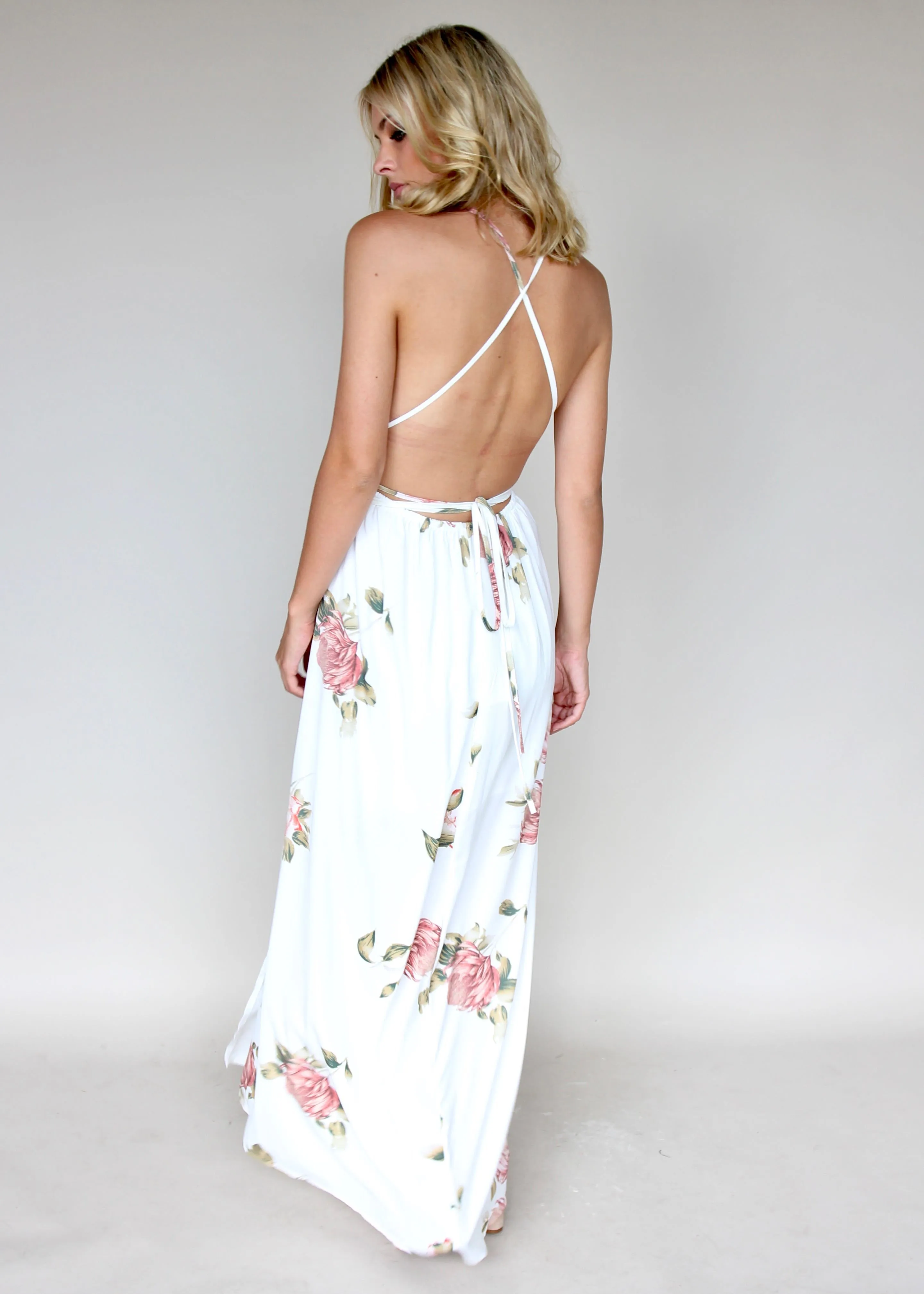 Karmen Halter Maxi Dress - White Botanica