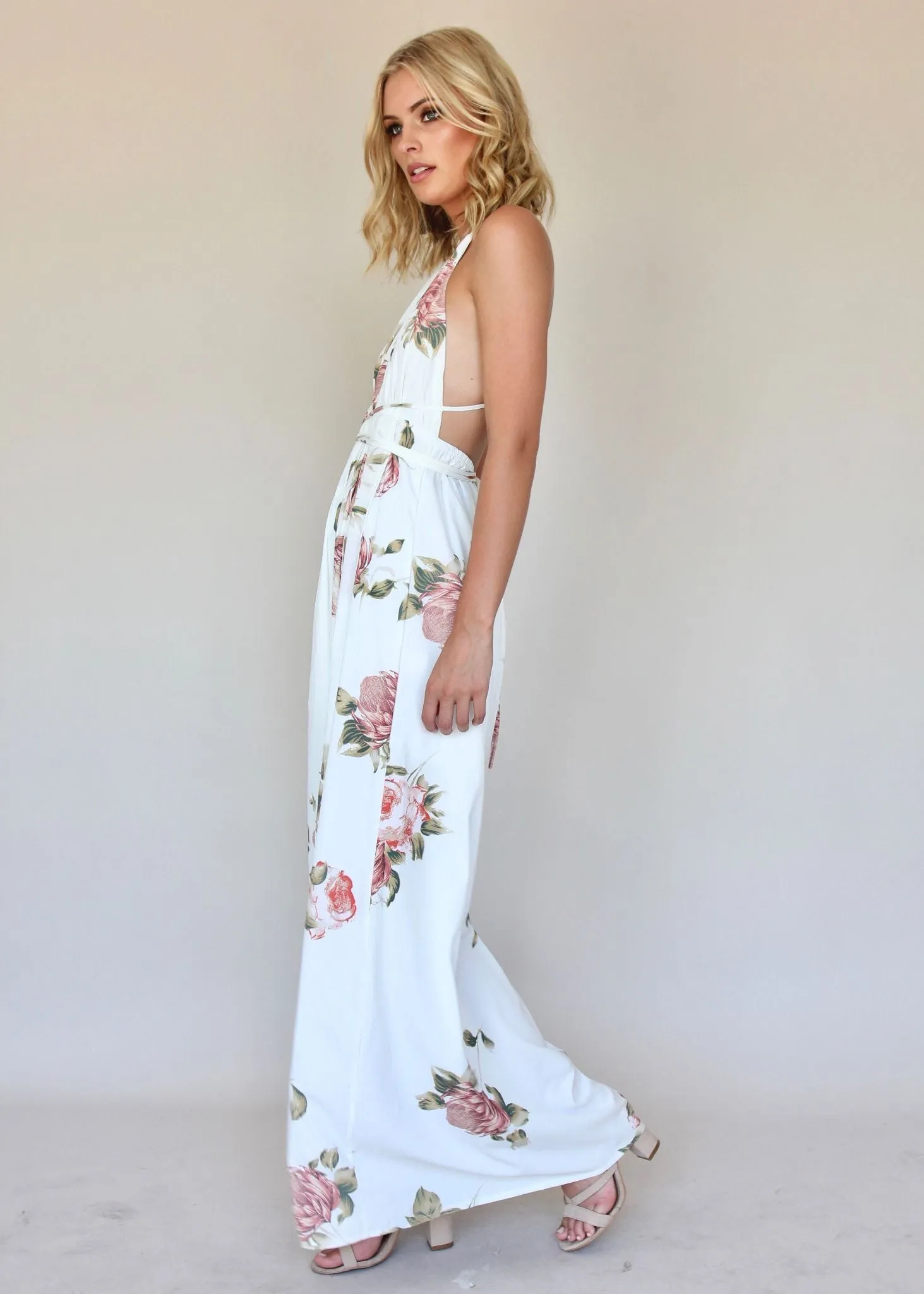 Karmen Halter Maxi Dress - White Botanica