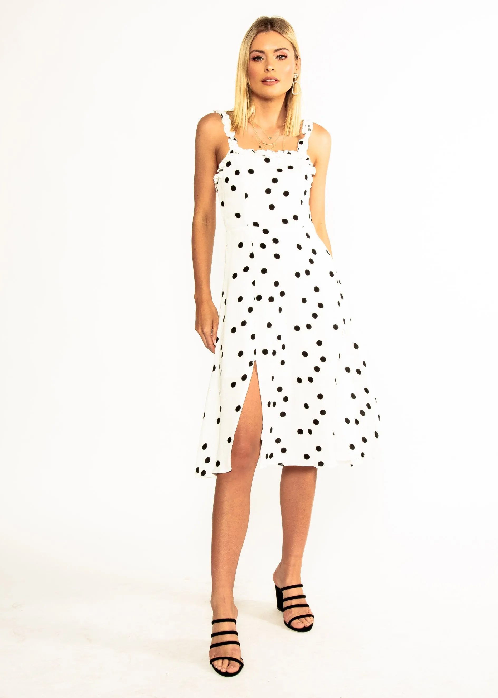 Katia Midi Dress - White Polka