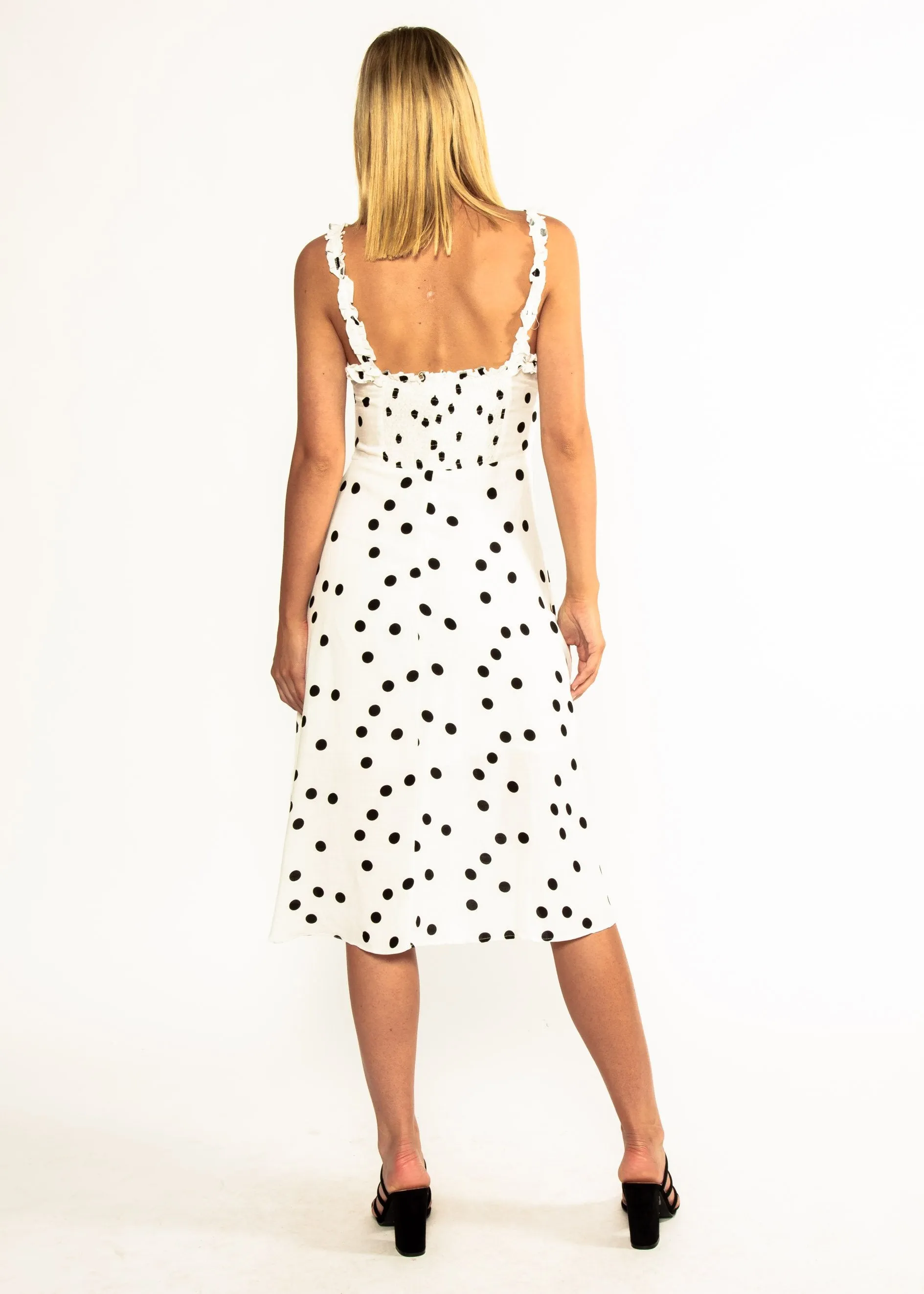 Katia Midi Dress - White Polka